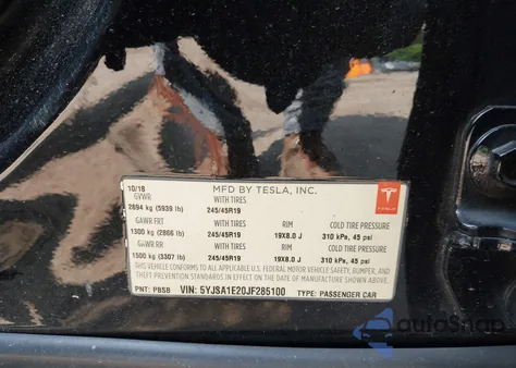 2018 Tesla Model S 100D/75D/P100D из США, поврежденный, VIN 5YJSA1E20JF285100